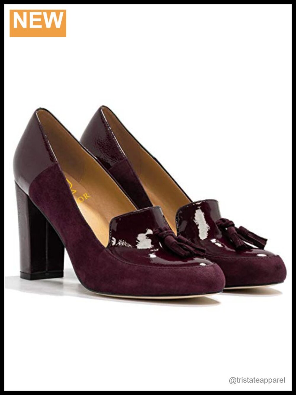 Women's Chunky Block High Heel Fringed Pumps Round Toe Slip On Dress Loafers